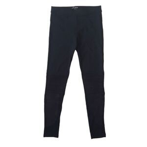 David Lerner Solid Black Suede Panels Mid Rise Full Length Casual Leggings